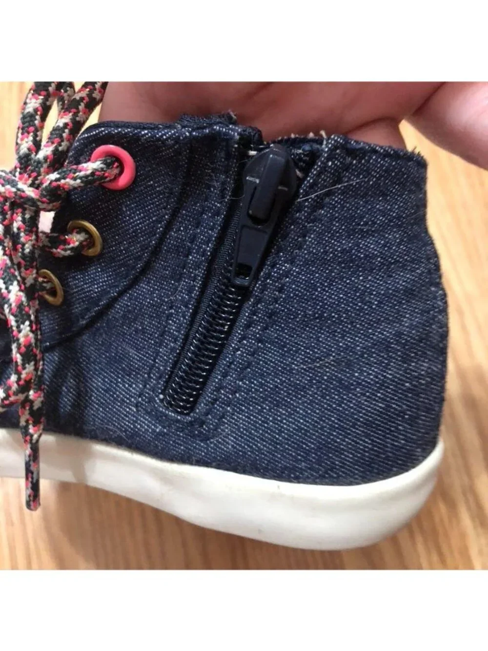 Kids Denim High-Top Sneakers With Pom-Poms Size 9.5 By Brash